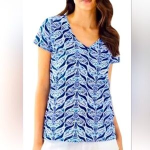 Lilly Pulitzer Etta V Neck Mermaid Tail Tee Shirt Size XL